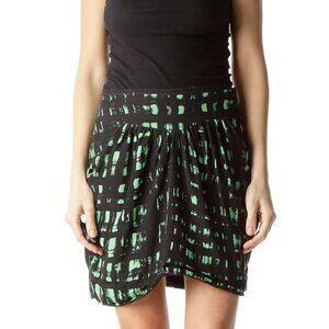 MYNE Ashley Ann Black Green Print Silk Mini Skirt